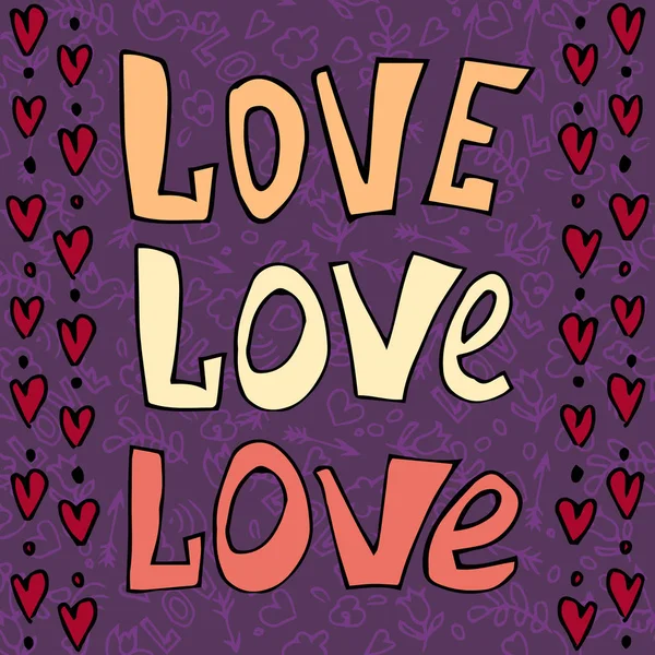 Λόγια αγάπης και τις καρδιές. Ρομαντικό χέρι συρμένο Αγίου Βαλεντίνου κάρτα. — Διανυσματικό Αρχείο
