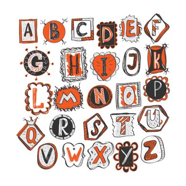renkli el çizilmiş doodle alfabe. çocukça Stil vektör çizim