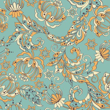 Etnik çiçekler pürüzsüz vektör deseni.