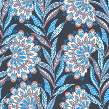 Çiçeksel vektör illüstrasyonu. Kusursuz etnik arkaplan