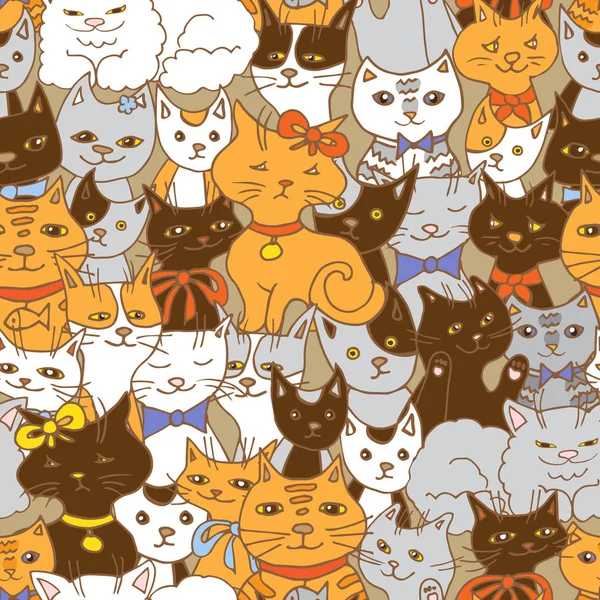 Lindos gatos patrón sin costura. mascotas vector fondo — Vector de stock