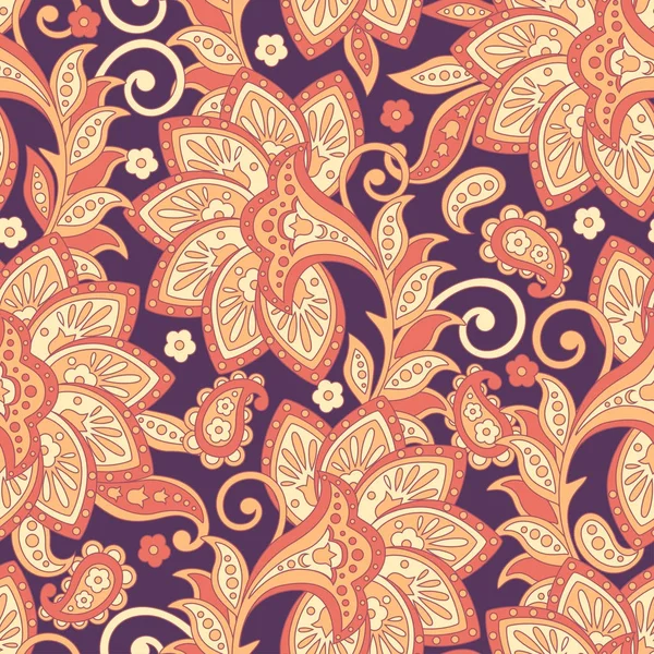 Бесшовный узор с цветами в индийском текстильном стиле — стоковый вектор
