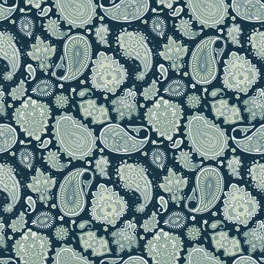 Çiçeksiz desenli desenli şal desenli süs. Asya tekstil biçiminde vektör illüstrasyonu