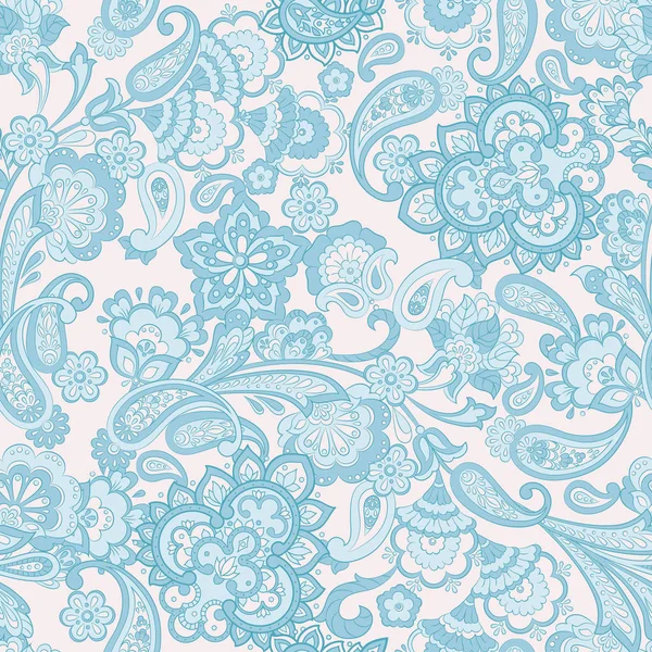 Paisley naadloos patroon met bloemen in indiaanse stijl. Bloemen vector achtergrond — Stockvector