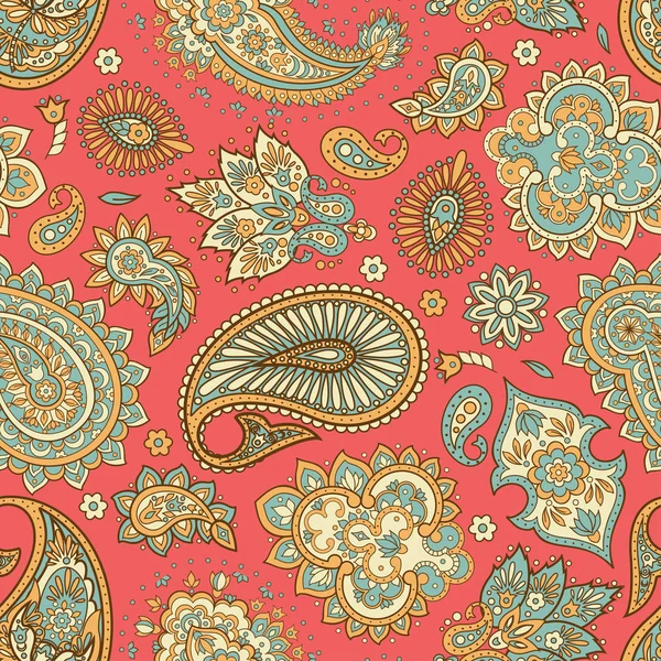 Kwiatowy bezszwowy wzór z ornamentem paisley. — Wektor stockowy