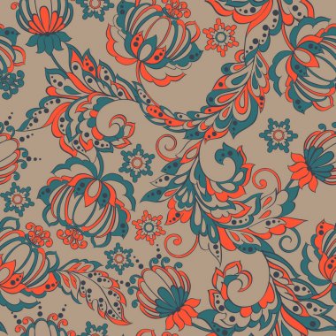 Etnik çiçekler pürüzsüz vektör deseni