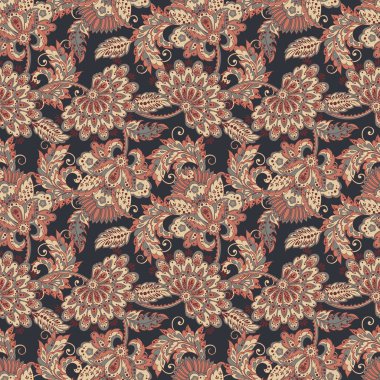 Etnik çiçekler pürüzsüz vektör deseni. 