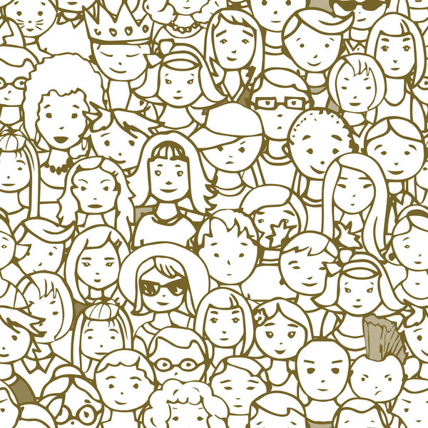 Бесшовный рисунок лица людей, нарисованных вручную
