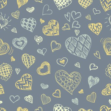 Kalpler kusursuz desen. Sevgililer Günü arkaplanı elle çizilmiş