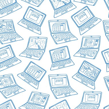 Dizüstü bilgisayarın kusursuz vektör deseni. El çizimi dizüstü bilgisayar