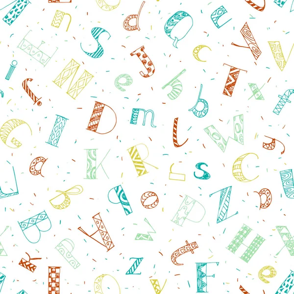 Färgglada handritad doodle bokstäver sömlösa mönster. — Stock vektor