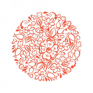 Vektör çiçek tasarım elementi. Çember şeklinde elle çizilmiş çiçekler