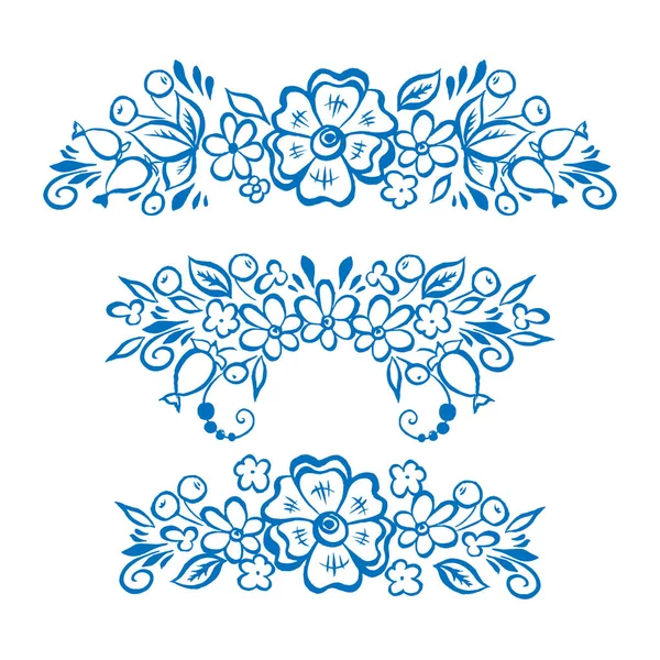 Set of hand drawn floral elements in russian folk style. — Stock Vector