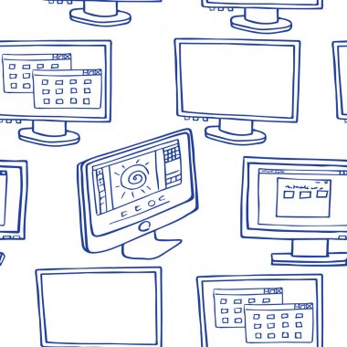 Kroki ile sorunsuz vektör doku izler. monitör, ekran, bilgisayar monitörü, bilgisayar ekranı, tv ekranı, dizüstü bilgisayar monitörü