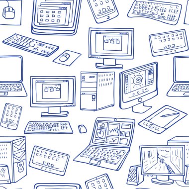 Elle çizilmiş bir vektör Dikişsiz desen elektronik becerikli alet doodles.