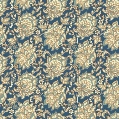 Klasik çiçeklerin dikişsiz deseni. Etnik çiçek vektör arkaplanı