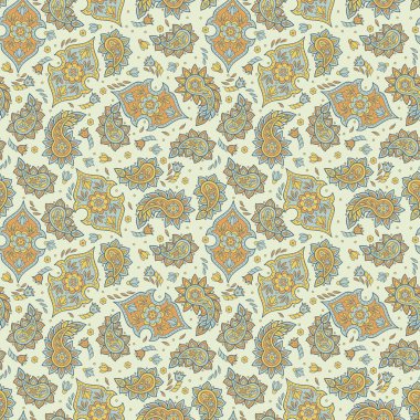 Çiçeksiz desenli desenli şal desenli süs. Asya tekstil biçiminde vektör illüstrasyonu