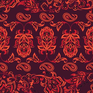 Asya çiçeklerinin dikişsiz deseni. Damask sorunsuz vektör arkaplanı