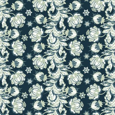 Etnik çiçekler pürüzsüz desen. Çiçek vektör illüstrasyonu