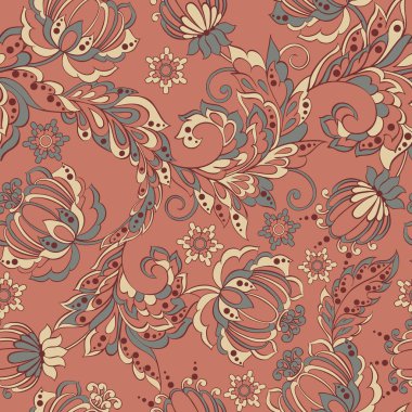 Etnik çiçekler kusursuz vektör deseni. Çiçek mahsulü arka plan