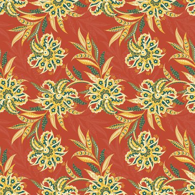 Etnik çiçeklerle kusursuz bir düzen. Vintage tarzında Vektör Çiçek İllüstrasyonu