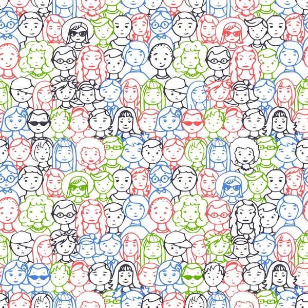 Patrón Sin Fisuras Multitud Personas Vector Ilustración Las Personas Dibujadas — Vector de stock