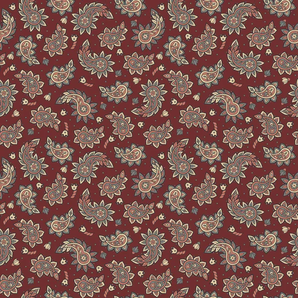 Bloemen naadloos patroon met paisley ornament. Vector illustratie in Aziatische textiel stijl — Stockvector