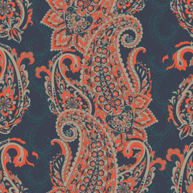 Çiçeksiz desenli desenli şal desenli süs. Asya tekstil biçiminde vektör illüstrasyonu