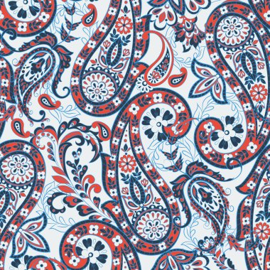 Paisley Çiçekli Etnik Düzen. Kusursuz bir süs. Hint kumaşlarının süsleme motifleri.