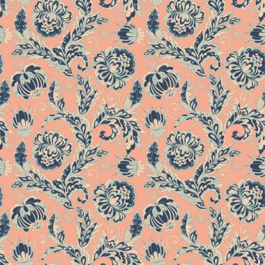 Damsk Çiçekleri kusursuz desen. Çiçek Batik vektör süsü.