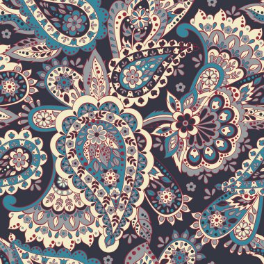 Paisley dikişsiz desen. Asya tekstil biçiminde vektör illüstrasyonu