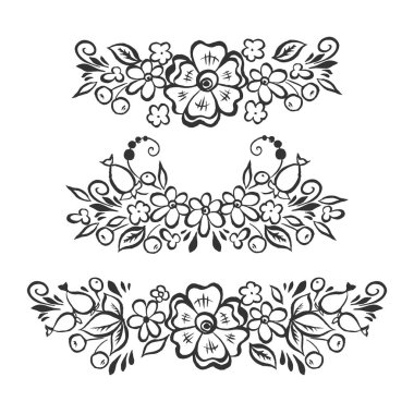 Rus halk tarzında el çizimi çiçek elementleri. tasarım, baskı, nakış için