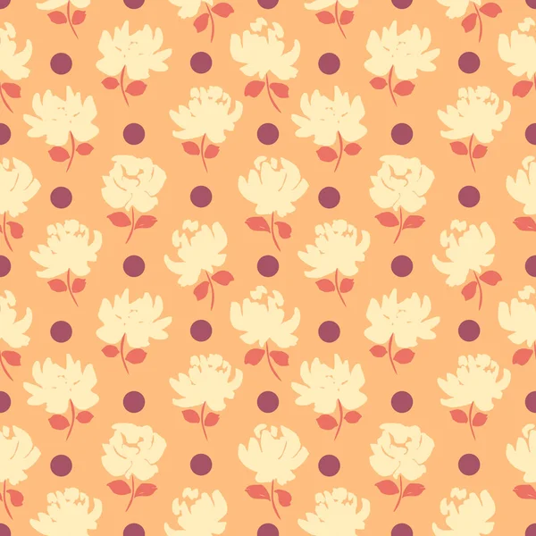 Flores y puntos patrón sin costuras. fondo vector floral — Vector de stock