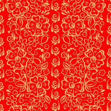 Rus halk tarzında el yapımı çiçekler ve yapraksız desenler. vektör çiçek arkaplanı