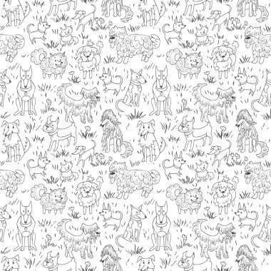 Şirin köpek deseni. Buldog, kısa kuyruk, dachshund, bullterrier, doberman, spitz, chihuahua