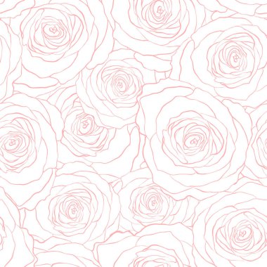 Kusursuz desenli güller, vektör çiçekli çizimler. Doğa arkaplanı