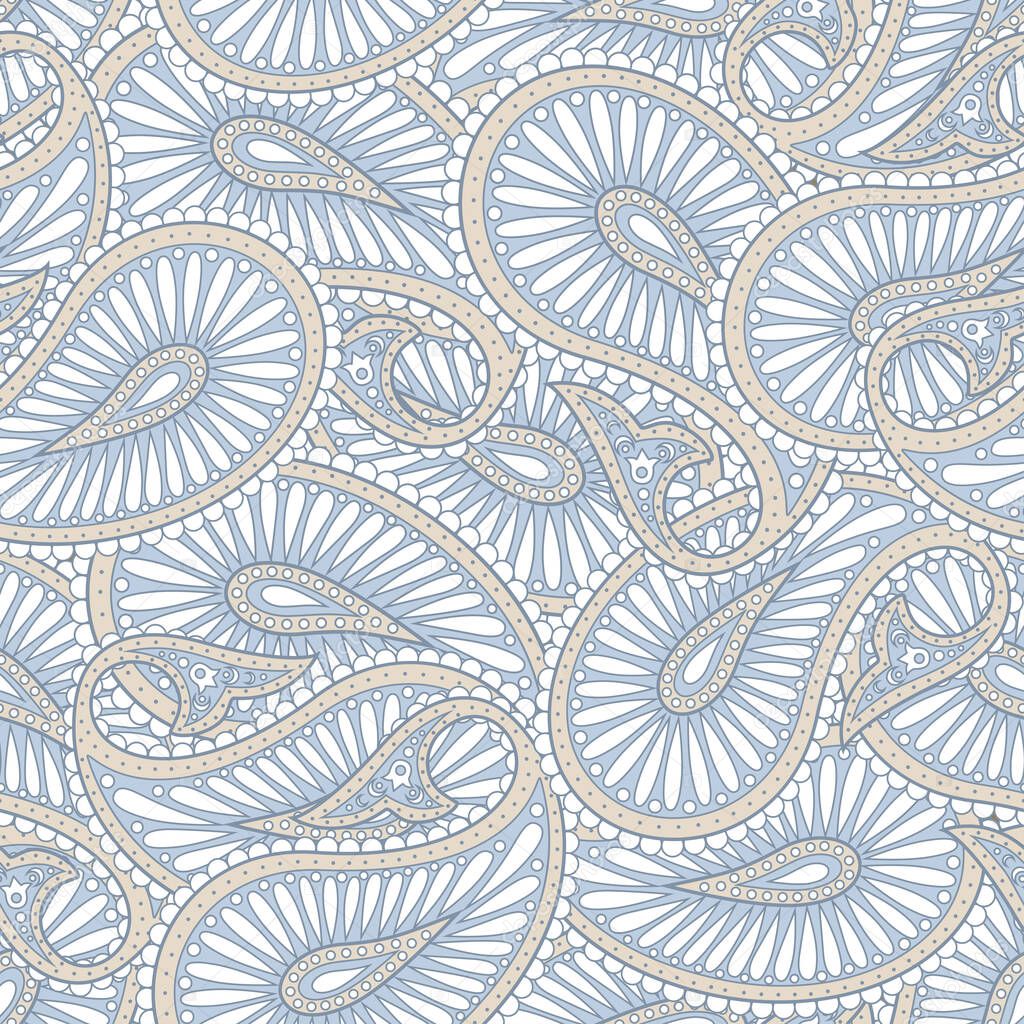 Paisley ornament floral seamless pattern. Asian vector background