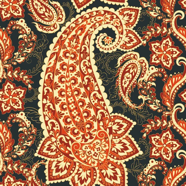 インド風のシームレスなペイズリー模様。花のベクターイラスト — ストックベクタ