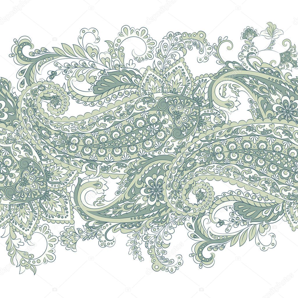 Paisley Damask ornament. Isolated Vector border