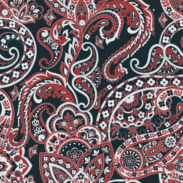 Motivo floreale senza cuciture con ornamento paisley. Illustrazione vettoriale in stile tessile asiatico — Vettoriale Stock