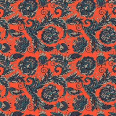 Damsk Çiçekleri kusursuz desen. Çiçek Batik vektör süsü.