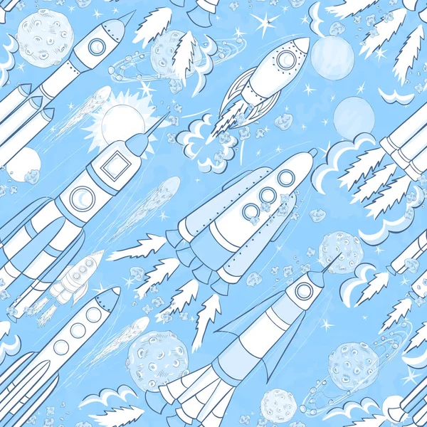 Hand Drawn Space Seamless Pattern Kids Vector Background — Stock Vector