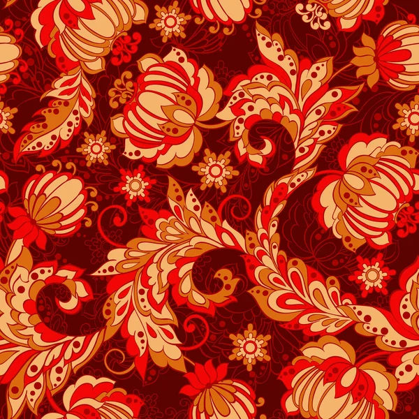 Элегантность бесшовный узор с этническими цветами, векторная цветочная иллюстрация в винтажном стиле — стоковый вектор