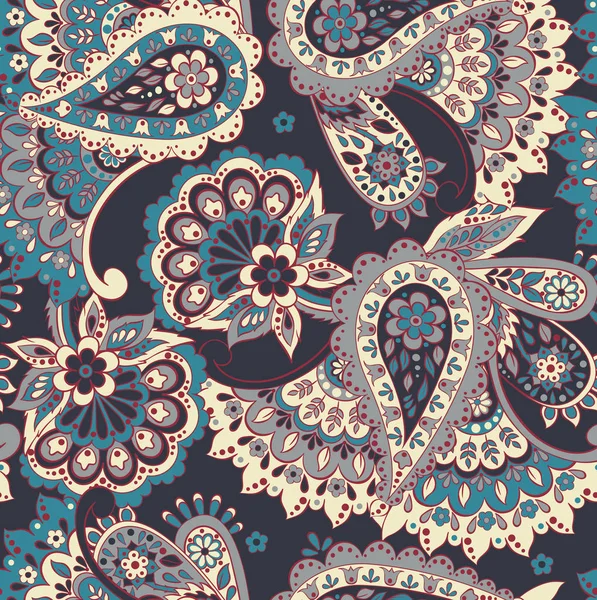Paisley sömlöst mönster med blommor i indiansk stil. Blommig vektor bakgrund — Stock vektor