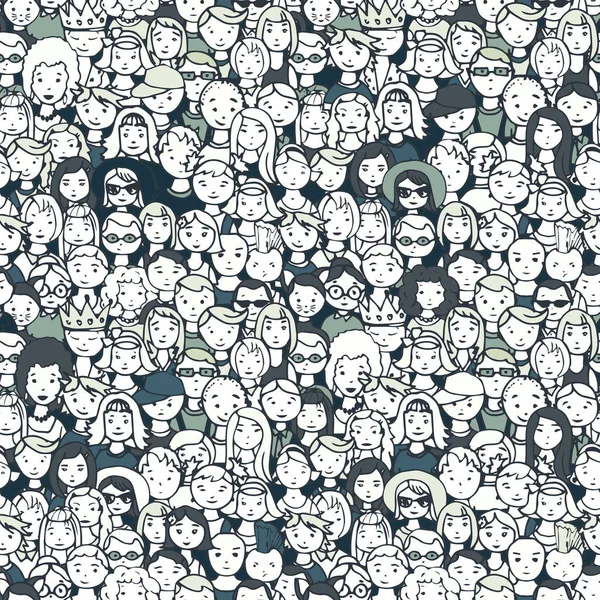 Padrão contínuo de multidão de pessoas. ilustração vetorial de rostos de pessoas desenhadas à mão — Vetor de Stock