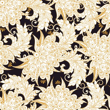 Hint tarzında kusursuz desenli beyaz çiçekler. Çiçek vektör arkaplanı