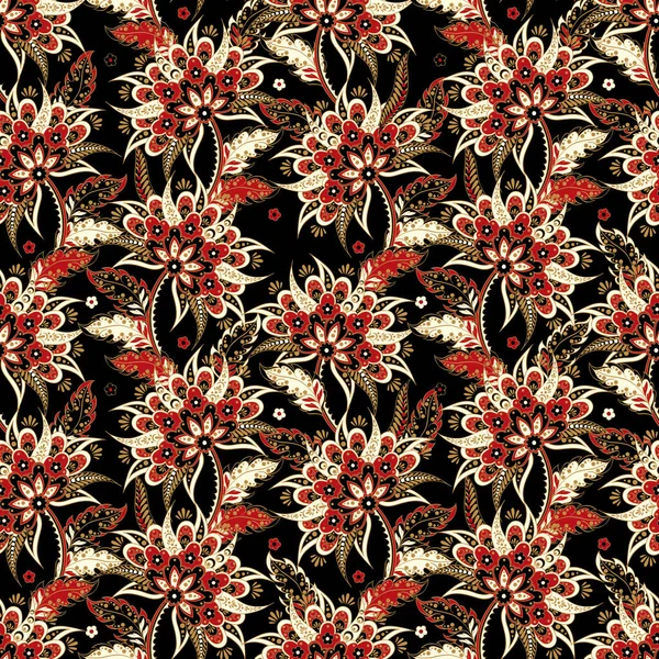 民族の花のシームレスなベクトルパターン 花のヴィンテージの背景 — ストックベクタ