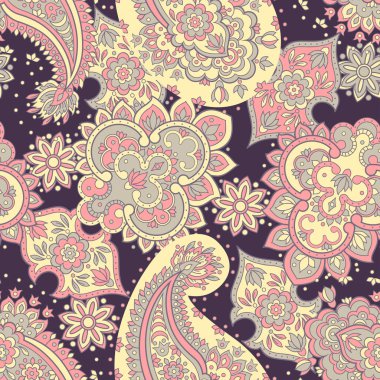 Asya etnik tarzında kusursuz bir şal deseni. Çiçek vektör illüstrasyonu