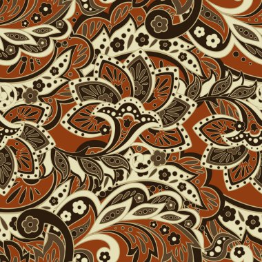 Etnik çiçeklerle kusursuz bir düzen. Asya tekstil tarzında Vektör Çiçek İllüstrasyonu