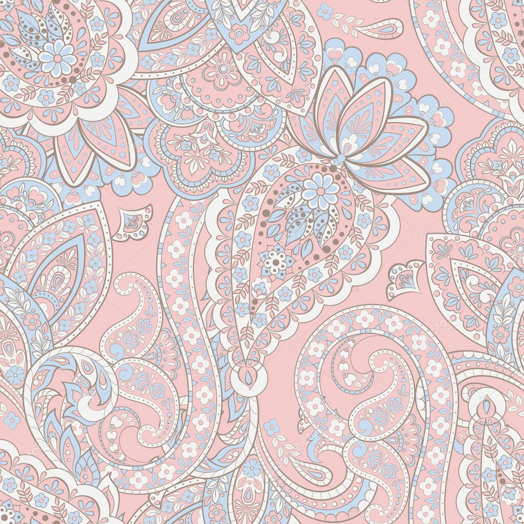 Seamless Paisley pattern in asian ethnic style. Floral vector illustration